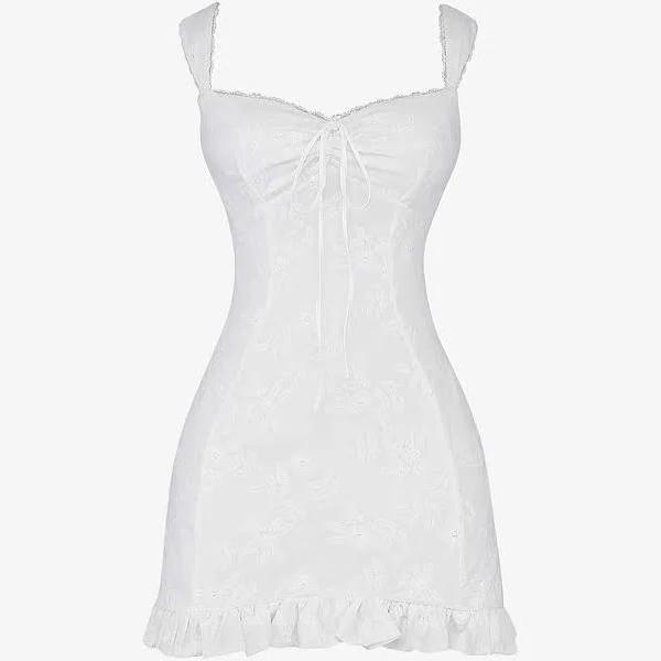 House of CB Odessa Embroidered Mini Dress in White S