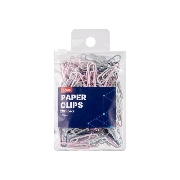 Coles Paper Clips in Pouch Assorted Colours 200 Pack