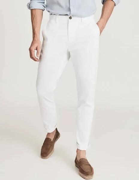 Reiss Pitch - White Slim Fit Washed Chinos, 34R