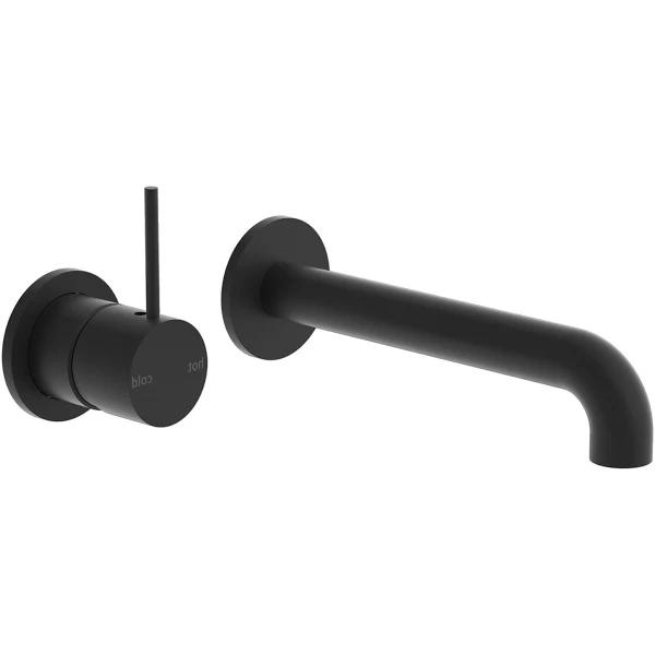 Nero Mecca Wall Basin Mixer Separate Back Plate Handle Up 230mm Spout - Matte Black (NR221907d230MB)