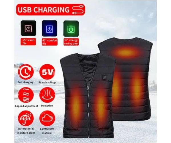 Electric Heated Vest Jacket USB Warm Up Heating Pad Body Warmer Winter Clothing