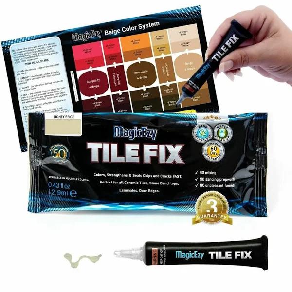 MagicEzy Tile Fix- Porcelain Tile Repair Kit - Fix Cracked or Chipped Ceramic Tiles Fast - Thick Structural Repair Filler, Putty and Adhesive For