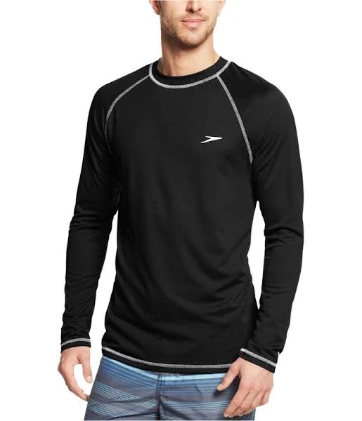 (Large, Black) - Speedo Men Easy Long Sleeve Swim Tee