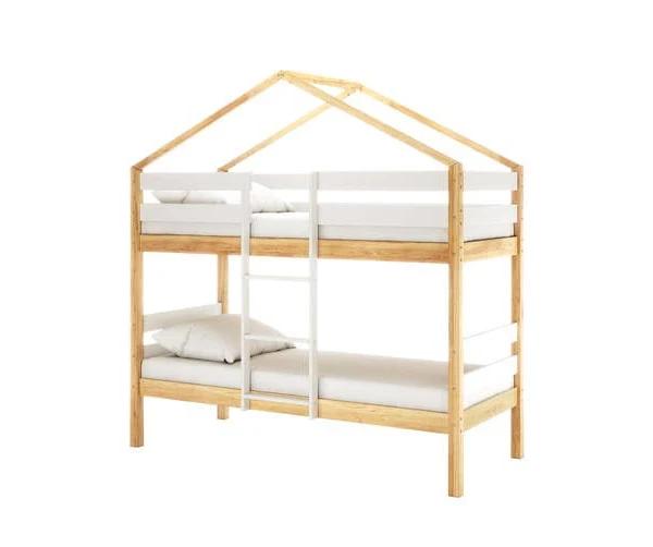 Andrus Pine Timber Double Bunk Kids House Bed - Natural and White