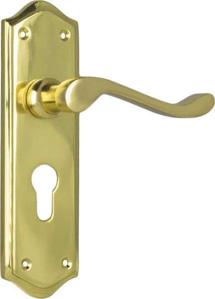 Tradco Door Lever Henley Euro Pair Polished Brass