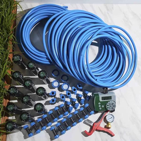 Orbit 50021 In-ground Blu-Lock Tubing System and Digital Hose Faucet Timer, 2-zone Sprinkler Kit