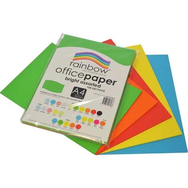 Rainbow Office Paper A4 80gsm Bright Assorted Pack of 100