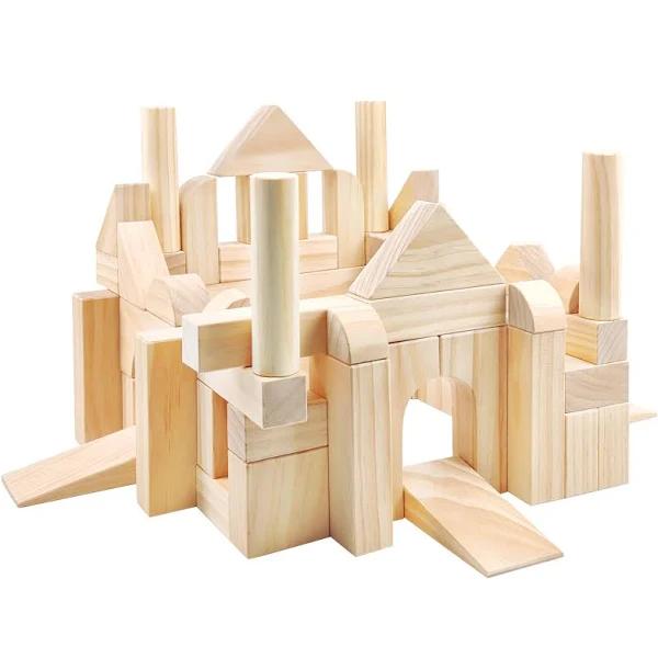 Onshine Solid Big Wood Building Blocks With Wooden Storage Box 64 Pieces Set