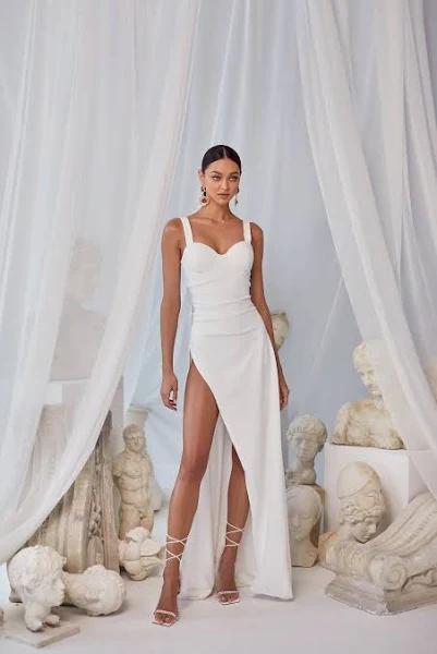 Laria White High Slit Prom & Formal Gown | AfterPay | Zip Pay | Sezzle | Laybuy S -Alamour The Label