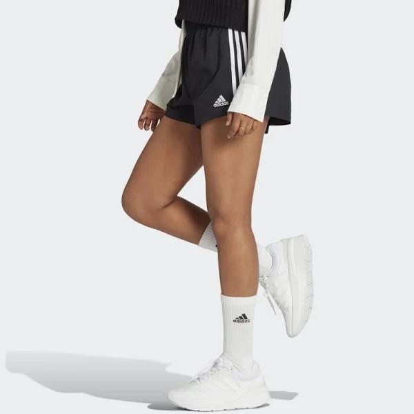 adidas-Essentials 3-Stripes Woven Shorts-Women-Black / White-L