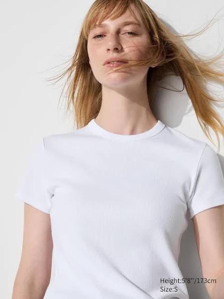 Uniqlo Soft Ribbed Crew Neck Petite T-Shirt - White Size XXS