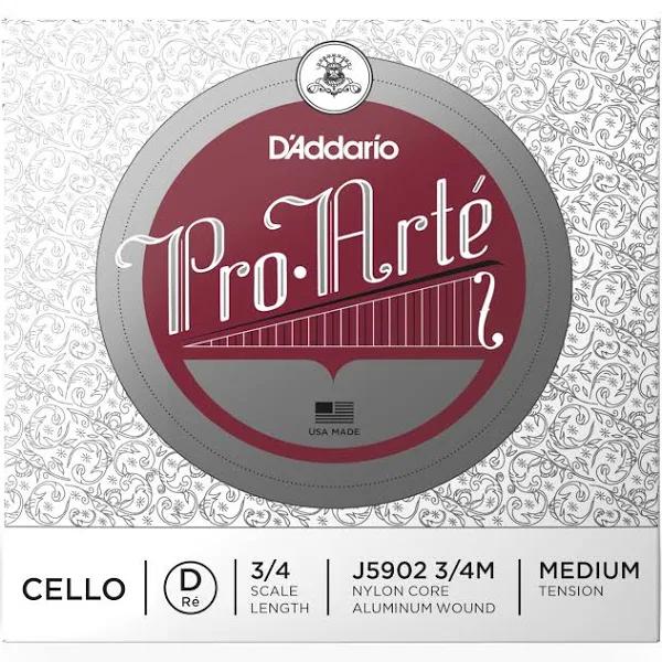 D'Addario Pro-Arte Cello Single D String, 3/4 Scale, Medium Tension