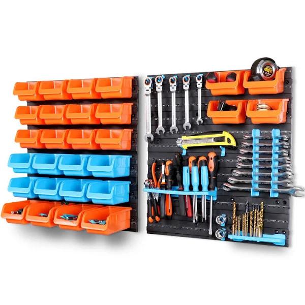 HORUSDY 43 Piece Tool Storage Bins Garage Parts Organizer Wall Mounted Board Workshop Shed Box Trays