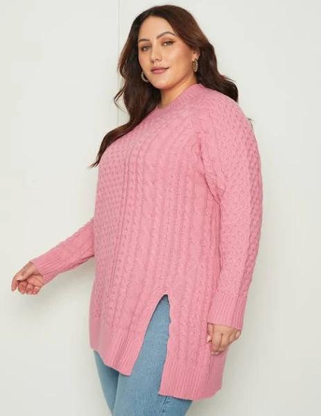 Beme - Plus Size - Womens Jumper - Long Sleeve Cable Knitwear Split Hem Jumper