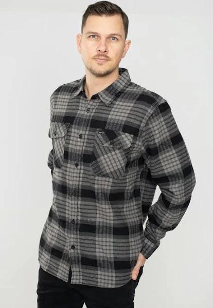 Mens Brixton Bowery LS Flannel Black Light Grey Size XL