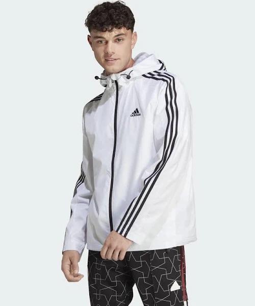 adidas-Essentials 3-Stripes Woven Windbreaker-Men-White-2XL