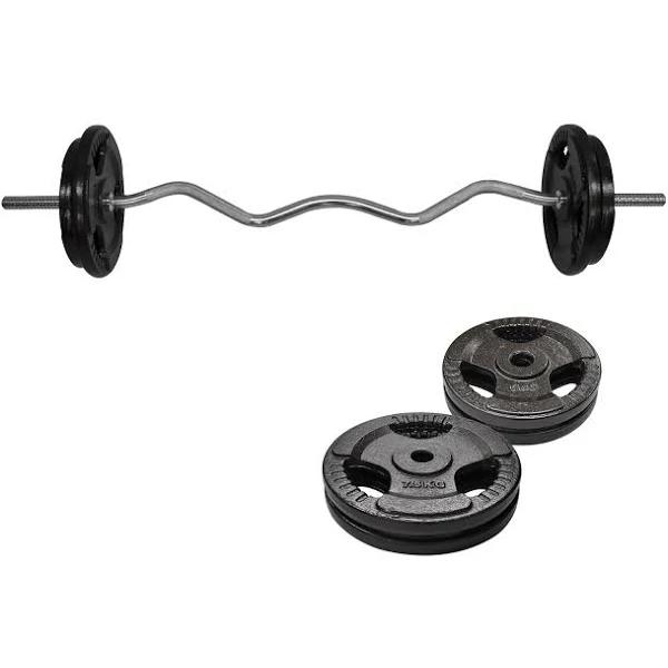 Total 30kg EZ Grip Curl Barbell Weight - 120cm Curl Bar + 25kg Iron Weight Plates