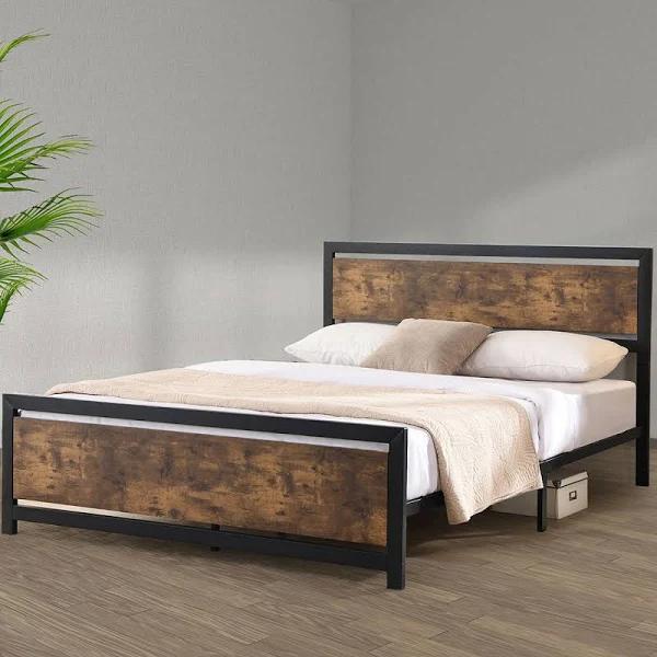 Levede Metal Bed Frame Mattress Base Platform Wooden Industrial Queen Rustic