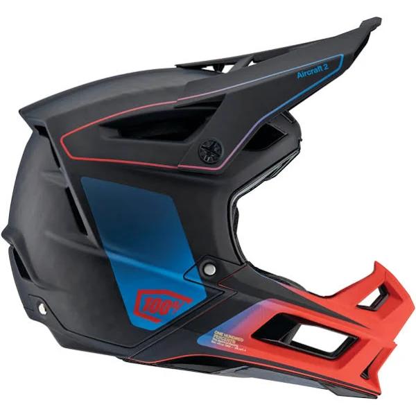 100 Percent Aircraft 2 Helmet Carbon Steel Blue/Neon Red XL