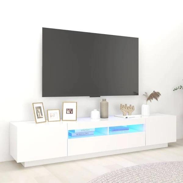 vidaXL TV Cabinet with LED Lights White 200x35x40 cm