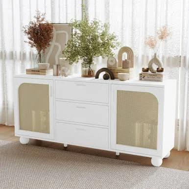 Carlo 160cm Rattan Sideboard Buffet Table - White