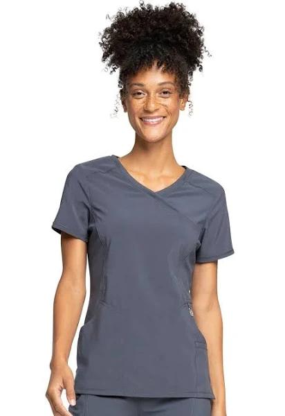 Cherokee Infinity Scrubs Mock Wrap Scrub Top - XS - Pewter