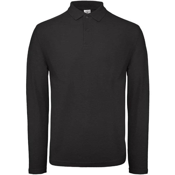 B&C Collection Mens Long Sleeve Polo Shirt Black M