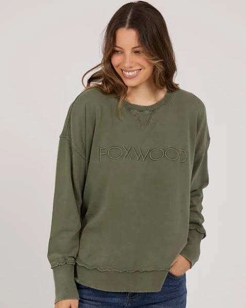 Foxwood - Womens Jumpers - Washed Simplified Crew Khaki