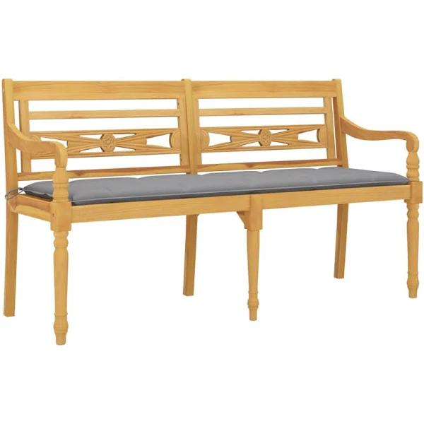 vidaXL Batavia Bench with Grey Cushion 150 cm Solid Wood Teak