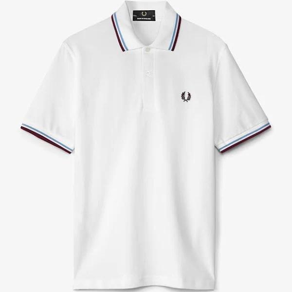 Fred Perry Twin Tipped Made in England Polo Shirt White/Ice/Maroon Siz