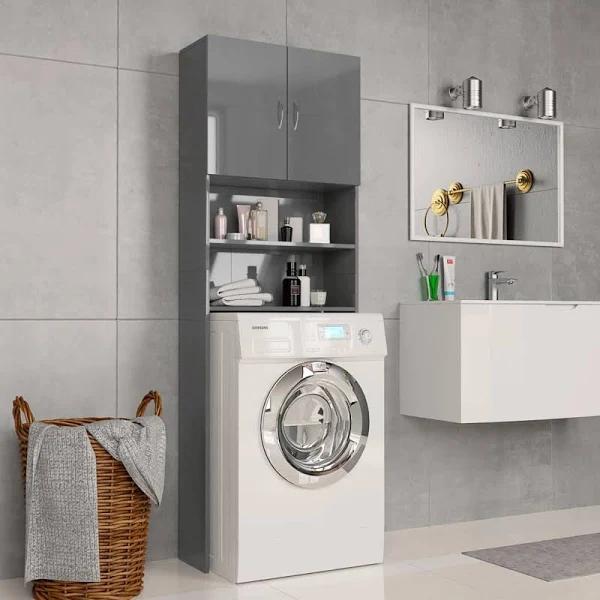 Washing Machine Cabinet High Gloss Grey 64x25.5x190 cm Chipboard