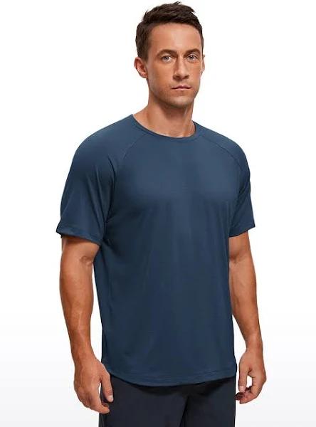 CRZ Yoga Men's Running Classic Fit Shirts Lightweight Short Sleeves Nautical Navy Blue / M