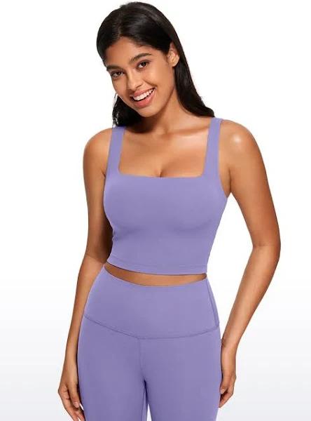 CRZ Yoga Women's Yoga Low Impact Butterluxe Longline Bra Square Neck Dark Lavender Purple / XL