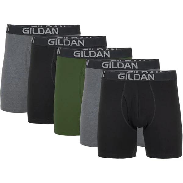 Gildan Men's Cotton Stretch Regular Leg Boxer Brief, Black Soot