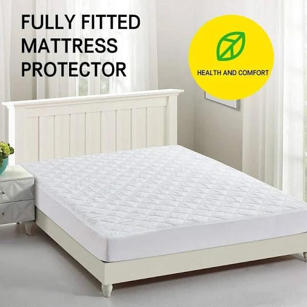 White Color Fully Fitted Mattress Protector Waterproof Quilted Cover All Size - White - AfterPay & zipPay Available