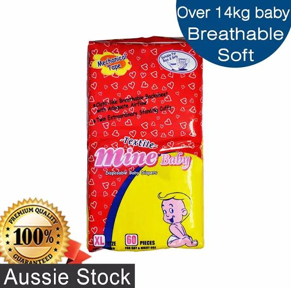 Extra Large Disposable Nappies Xl Nappy 14+kg & Over Mine Baby 60 Pack