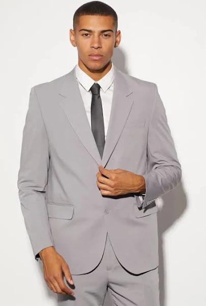 Mens Grey Oversized Boxy Single Breasted Suit Jacket