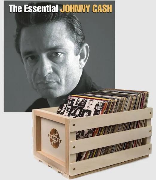 Crosley Record Storage Crate Johnny Cash The Essential Johnny Cash Vinyl Album Bundle