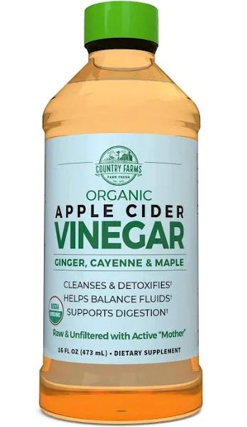 Country Farms Organic Apple Cider Vinegar with Ginger Cayenne & Maple 16 fl oz (473 ml)