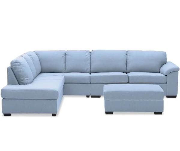Light Blue Upholstered Linen Rumpus Fabric Corner Suite Left-Hand Facing Chaise with Sofa Bed