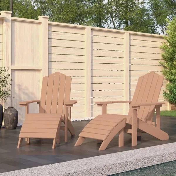 vidaXL Garden Adirondack Chairs 2 Pcs with Footstools HDPE Brown