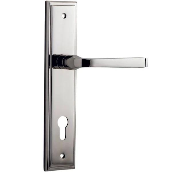 Iver Door Handle Annecy Stepped Euro Pair Polished Nickel