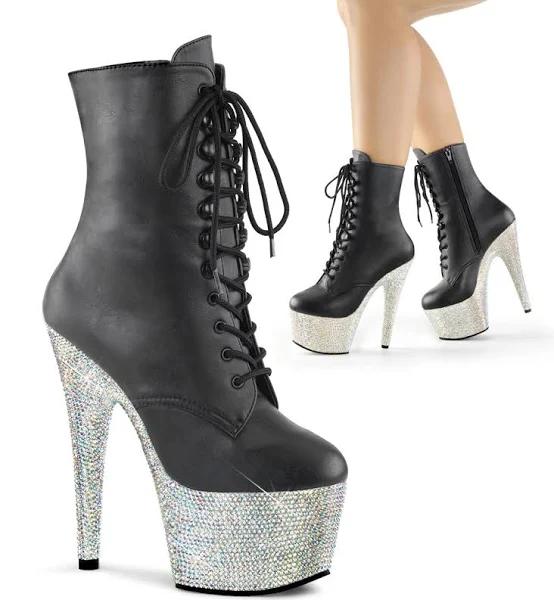 Pleaser BEJEWELED-1020-7 Black Ankle Boots Size 6