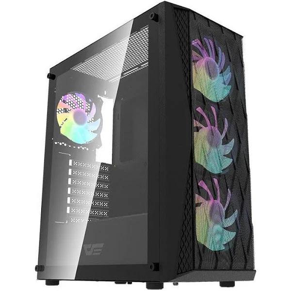 DarkFlash Gaming PC Case Tempered Glass ATX Tower Computer Case with 4x ARGB Fans - Black (DK352)