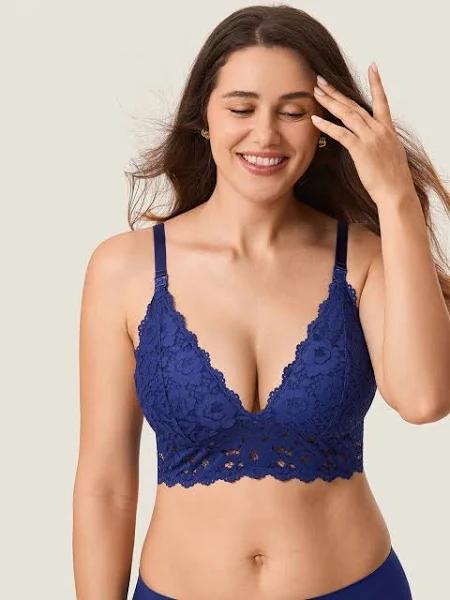 Momanda Lace Plunge Nursing Bralette Starshine Blue / 38 / C