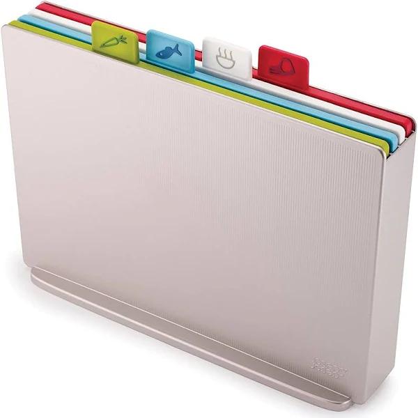 Joseph Joseph 60134 Index Plastic Cutting Board Set with Storage Case Color-Coded Dishwasher-Safe Non-Slip Large Silver