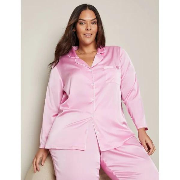 Autograph Button Front Satin PJ Set Soft Pink - 14