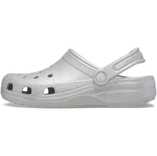 Crocs Classic Glitter Clog; Silver Glitter, W5/M3