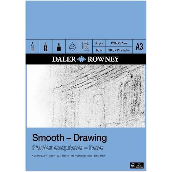 Daler-Rowney Smooth Drawing Pad 96gsm 50 Sheets A3