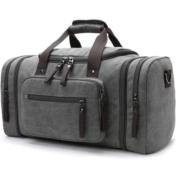 Fsiomo Canvas Duffel Bag for Travel Expandable Overnight Weekender Travel Bag for Men 50L(Grey)